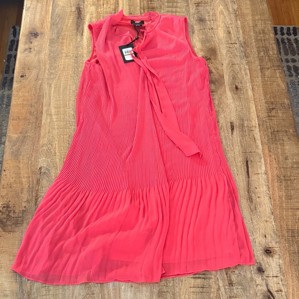 DKNY Coral pink Sleeveless tank pleated fit flare lined Midi Dress NWT 14